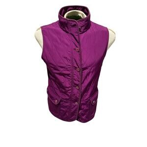 Talbots Quilted Vest Women’s Medium Purple Sleeveless Zip Button Pockets